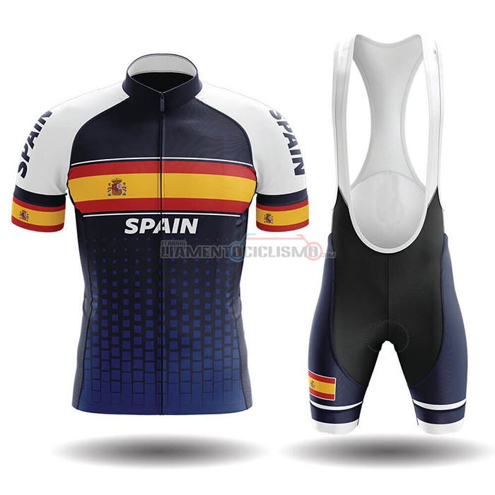 Abbigliamento Ciclismo Campione Spagna Manica Corta 2020 Blu Giallo